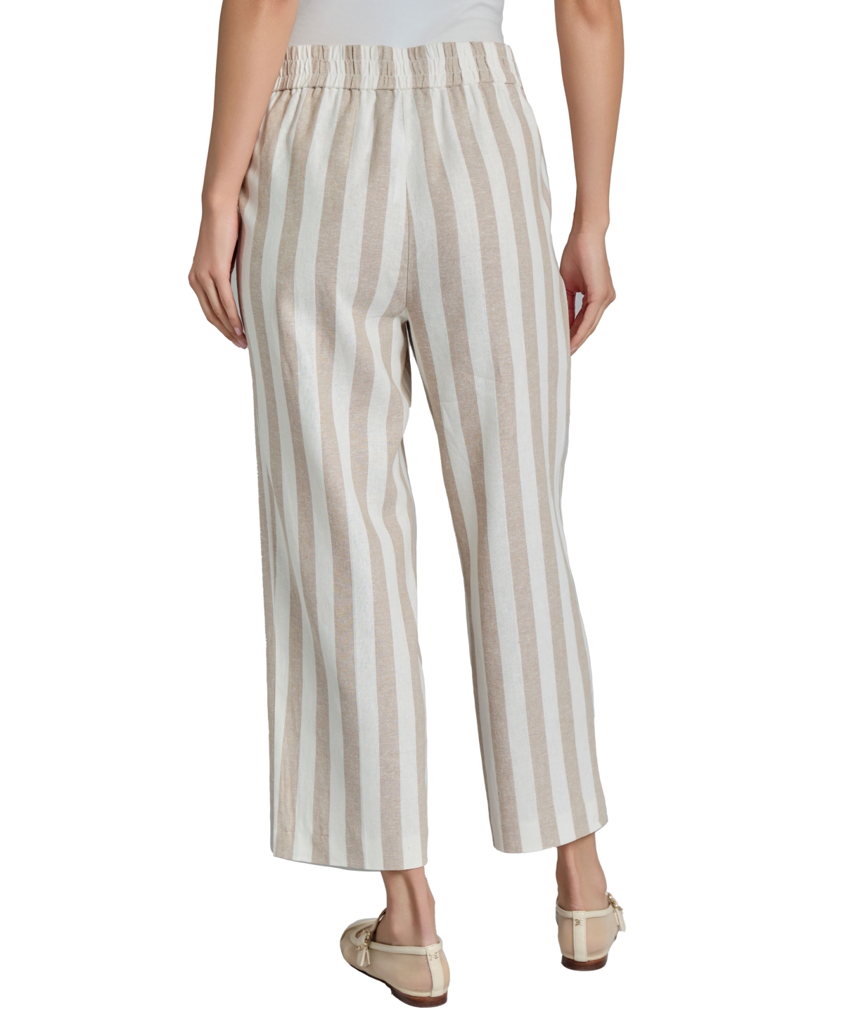 Jones New York Stripe Wide Leg Crop Linen Blend Pants In Natural Stone,jones White