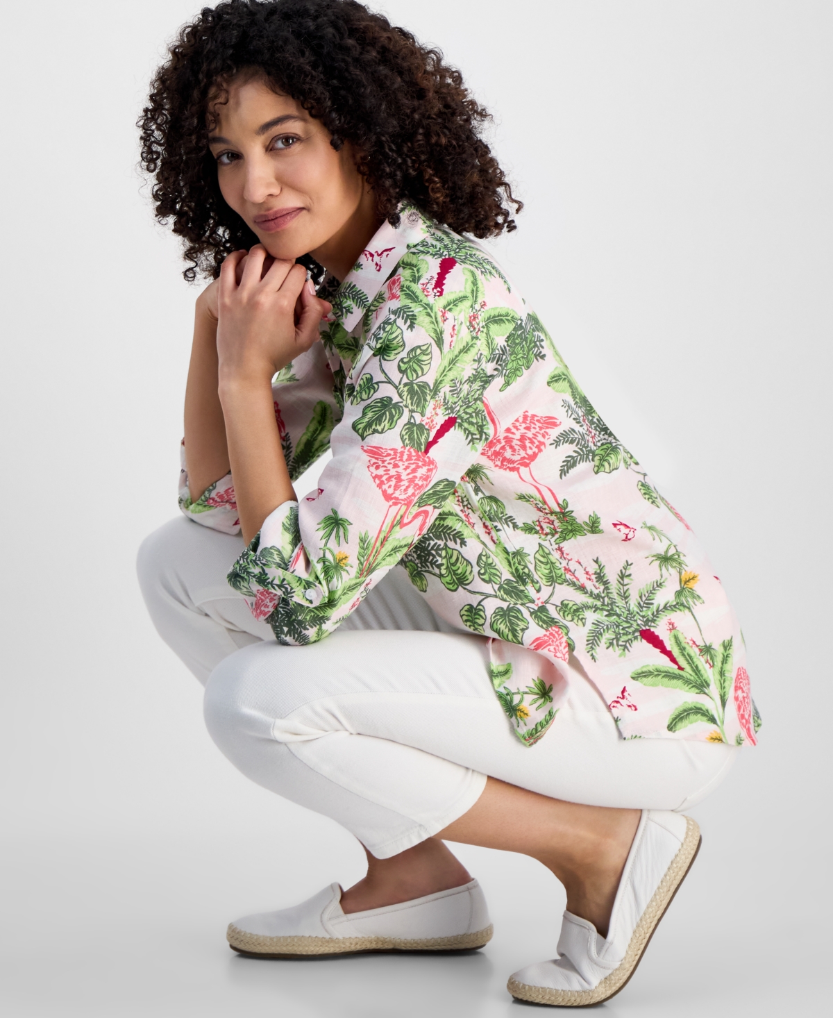 CHARTER CLUB PETITE 100% LINEN PALM BEACH LINEN SHIRT, EXCLUSIVELY AT MACY'S 