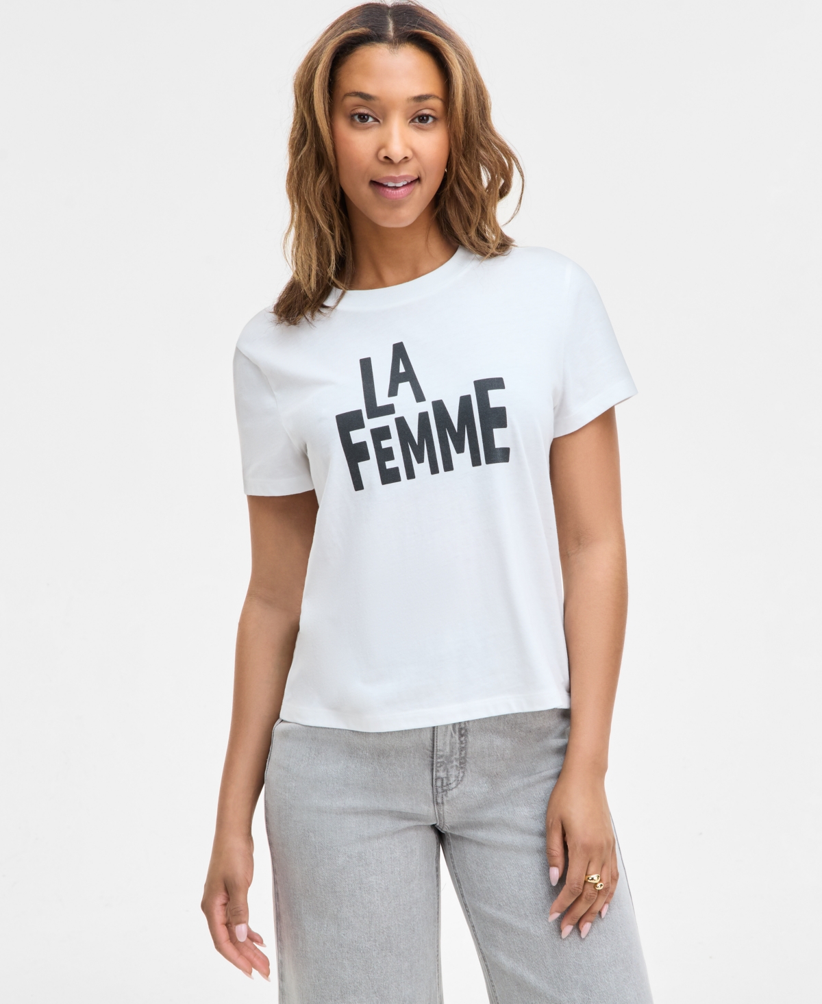 On 34th Women's La Femme Crewneck T-shirt, Exclusively At Macy's In Washed White