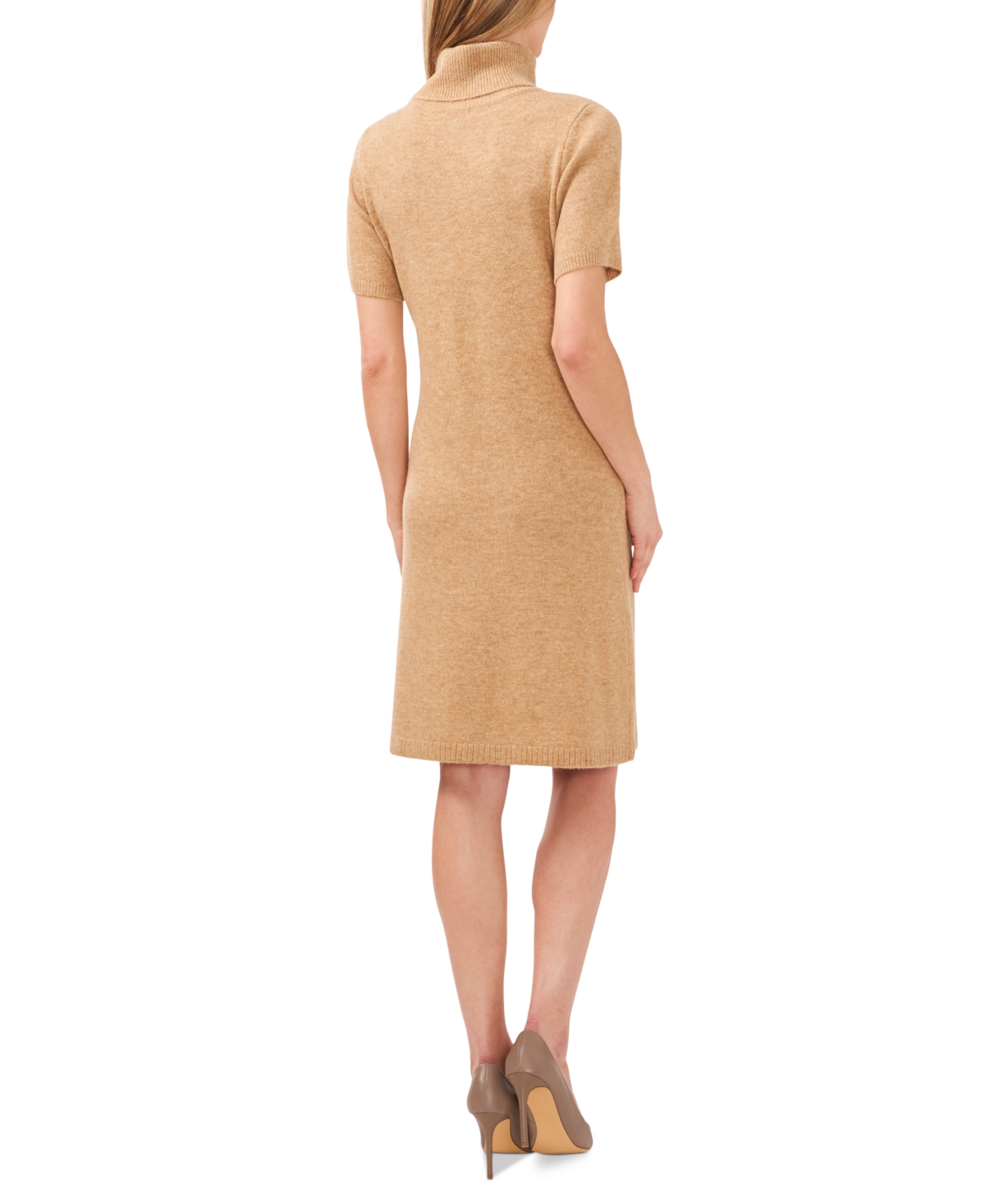 Shop Cece Women's Short-sleeve Turtleneck Sweater Dress In Latte Heather