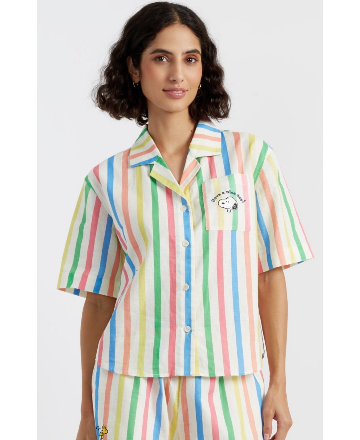 Women's Linen-Cotton Snoopy Stripe Shirt - Cream