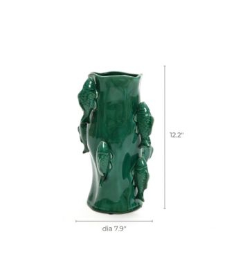 Marine Green Ceramic Fish 12.2-Inch Tall Vase