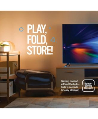 Swivel Gaming Floor Chair - Enjoy 6 Different Positions, Adjustable Lumbar Support, Removable Polyester Cover & Arm Rests, Folds to Store, Stylish Blue with Black Center Stripe