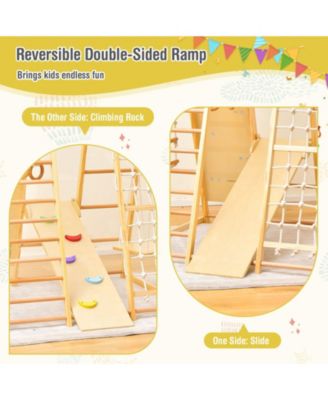 8-in-1 Wooden Jungle Gym Playset with Slide and Monkey Bars For Outdoor Play