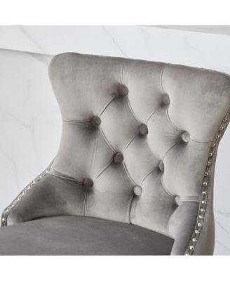 2-Piece Counter Stool Set, Velvet Upholstery with Tufted Back, Nailhead Trim and Wooden Legs, Swivel Bar Stools