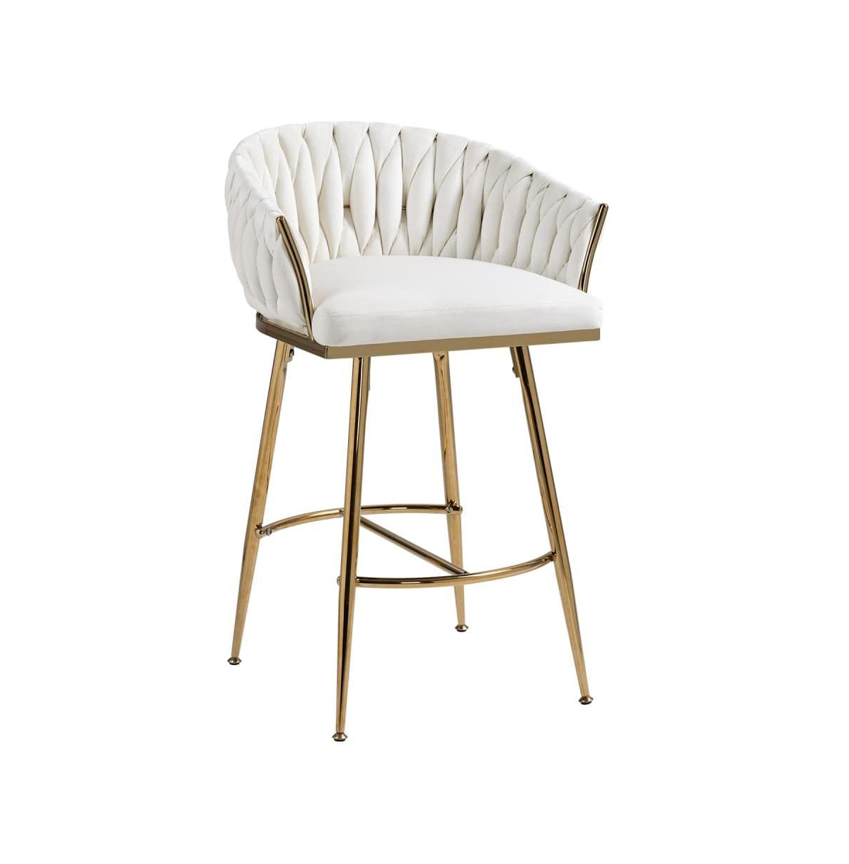 26 Inch Velvet Counter Height Bar Stools with Hand-Wave Back, Adjustable Metal Legs & Footrest,Set of 2 -The Pop Home