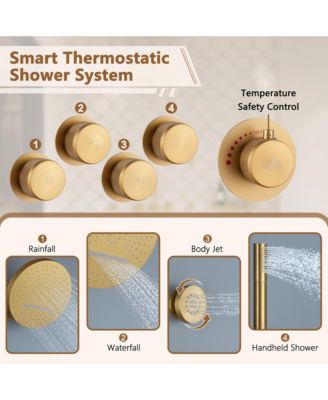 4 Functions DIY Shower Faucet Set Free Combination Main Body Ceiling Rain Shower Head with Handheld Shower and Side Body Jets, Matte Black