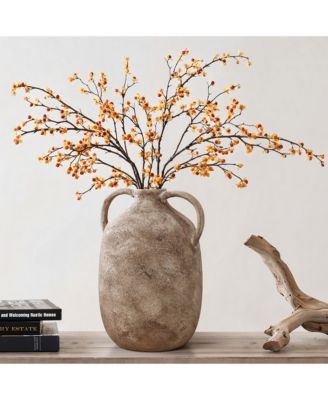 Marble Brown Ceramic 11.5-Inch Tall Jug Vase with Handles