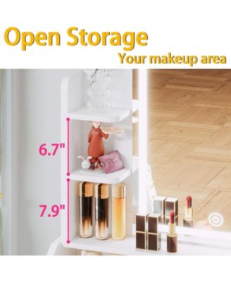 Small Makeup Vanity Desk with Mirror and Lights, Vanity Table Set with Storage Drawer, Chair and Three Shelves