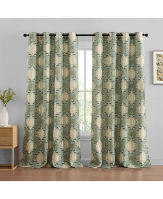 Liam Ogee Ikatt Damask Patterned Window Grommet Curtains Bedroom - Light Blocking Darkening Window Panels, Set of 2 (Sage Green, 52 W x 84 L)