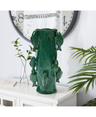 Marine Green Ceramic Fish 15.6-Inch Tall Vase