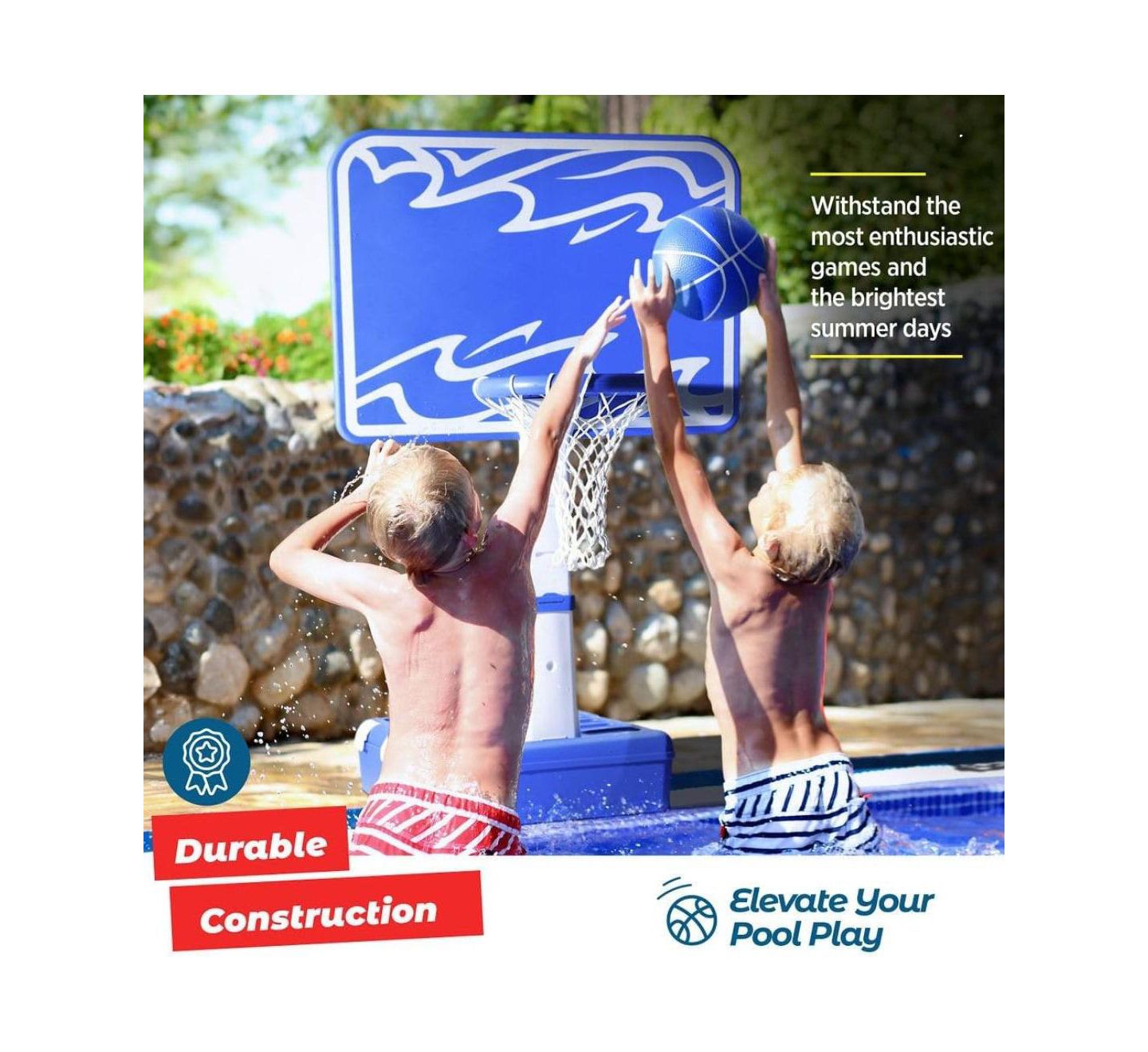 Детские игрушки Play22usa 54"H Adjustable-Height Pool Basketball Hoop, Balls & Pump, 3-Piece Set, Ages 5+ — фото 4
