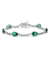 White Gold Plated with Pear Green & Clear or Blue & Clear Cubic Zirconia Tennis Bracelet - Green