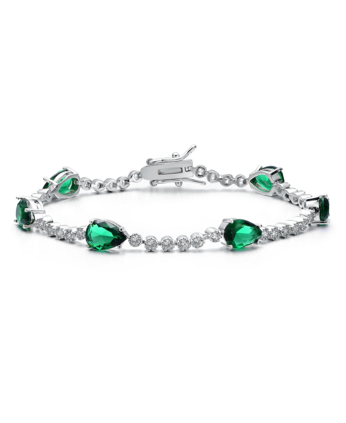 White Gold Plated with Pear Green & Clear or Blue & Clear Cubic Zirconia Tennis Bracelet - Green