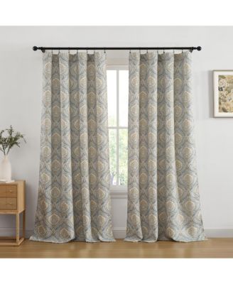 Messina Paisley Damask Patterned Back Tab Rod Pocket Curtains - Light Blocking Darkening Window Panels, Set of 2 (Grey/Yellow, 52 W x 96 L)