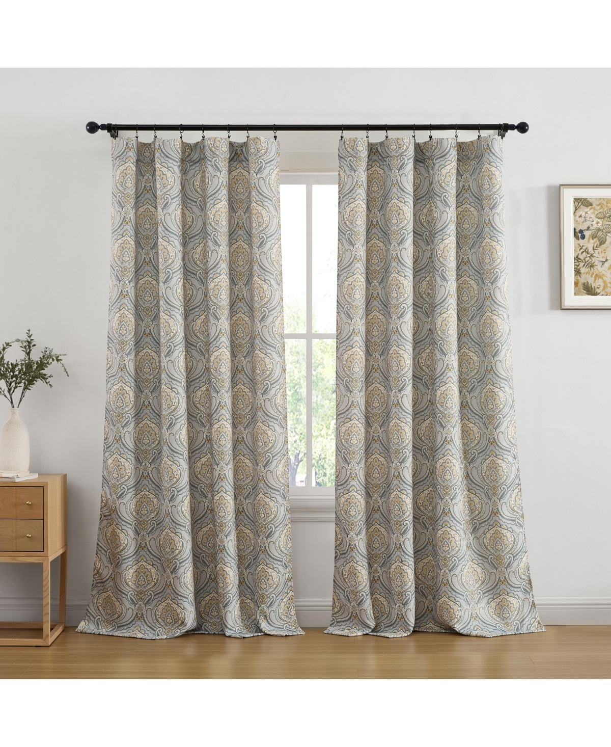 Hlc.me Messina Paisley Damask Patterned Window Back Tab Rod Pocket Curtains Bedroom