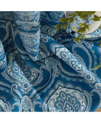 Messina Paisley Damask Patterned Back Tab Rod Pocket Curtains - Light Blocking Darkening Window Panels, Set of 2 (Blue, 52 W x 84 L)