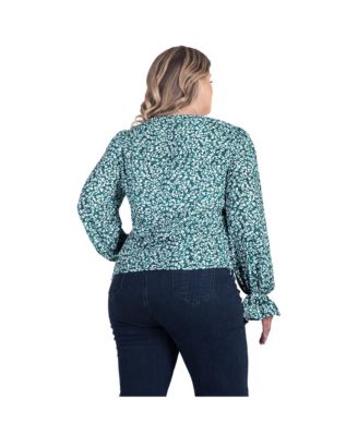 Plus Size Women's Long Flute Sleeve V-Neck Blouse Tops