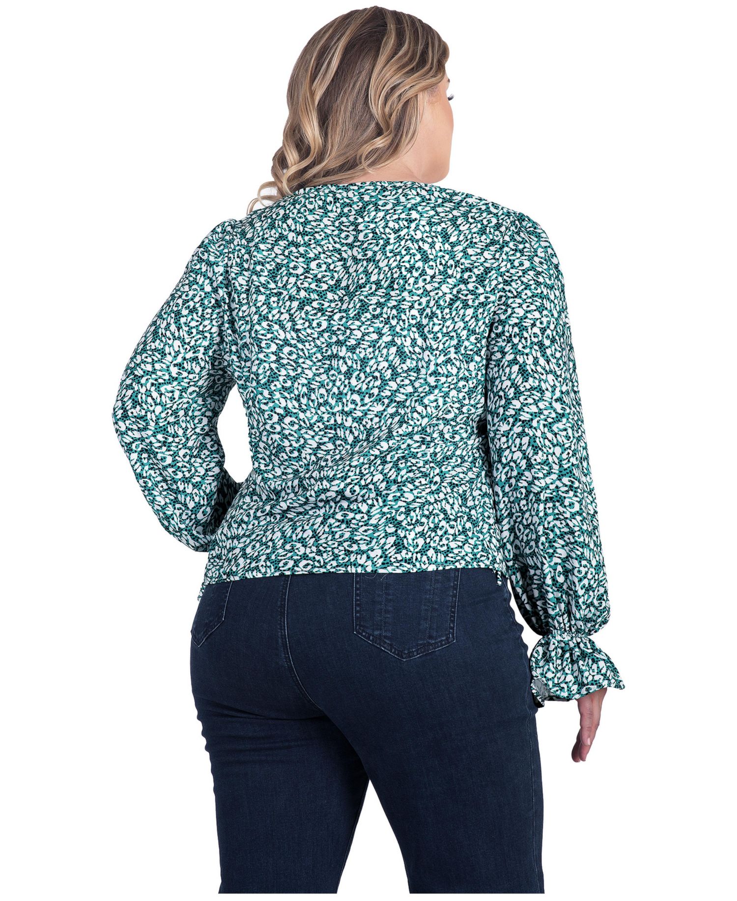 Plus Size Long Flute Sleeve V-Neck Blouse Tops
