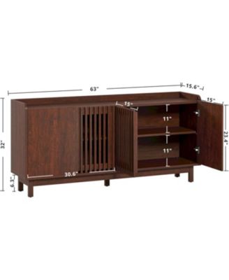 Storage Cabinet, 63" Large Buffet Cabinet with Shelves and Grille Doors