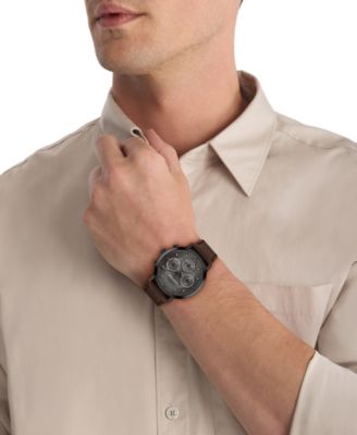 Men's Gauge Dark Brown Leather Strap Watch, 41mm