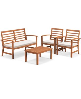 4PCS Outdoor Furniture Set w/ Soft Seat Cushions Stable Acacia Wood Frame
