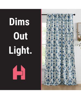 Clara Floral Damask Patterned Window Back Tab Rod Pocket Curtains Bedroom - Light Blocking Darkening Window Panels, Set of 2 (Blue, 52 W x 84 L)
