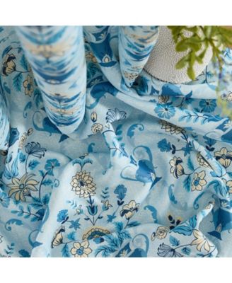 Clara Floral Damask Patterned Window Back Tab Rod Pocket Curtains Bedroom - Light Blocking Darkening Window Panels, Set of 2 (Blue/Yellow, 52 W x 96 L)