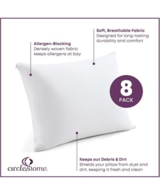 Circles Home 100% Cotton Breathable Pillow Protector with Zipper – White (8 Pack)
