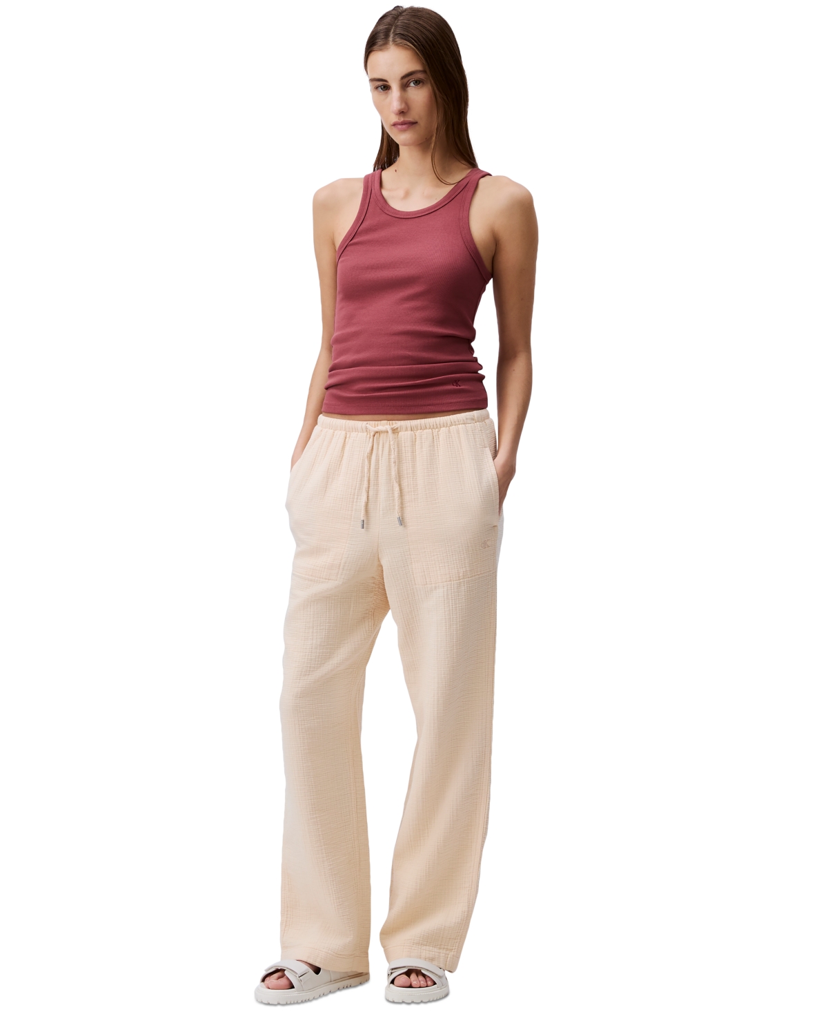 Calvin Klein Jeans Est.1978 Women's Double Gauze Pull-on Shorts In Chalk