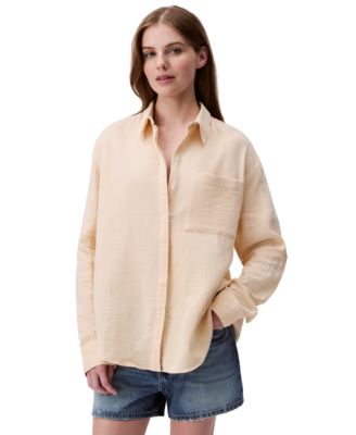 Calvin Klein Jeans - Women's Double Gauze Roll-Tab-Sleeve Button-Down Shirt