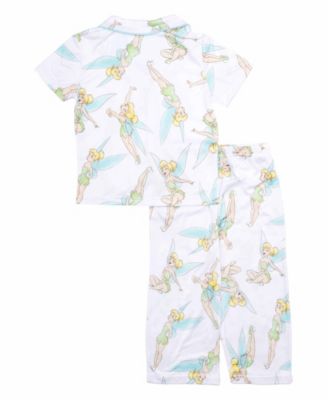 Toddler Girls Short Sleeve Button Down Sleep Shirt and Open Leg Pant, 2-Piece Pajama Set