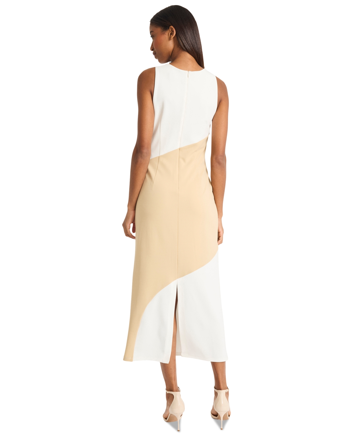 Donna Morgan Colorblock Sleeveless A-line Dress In Ivory,irish Cream