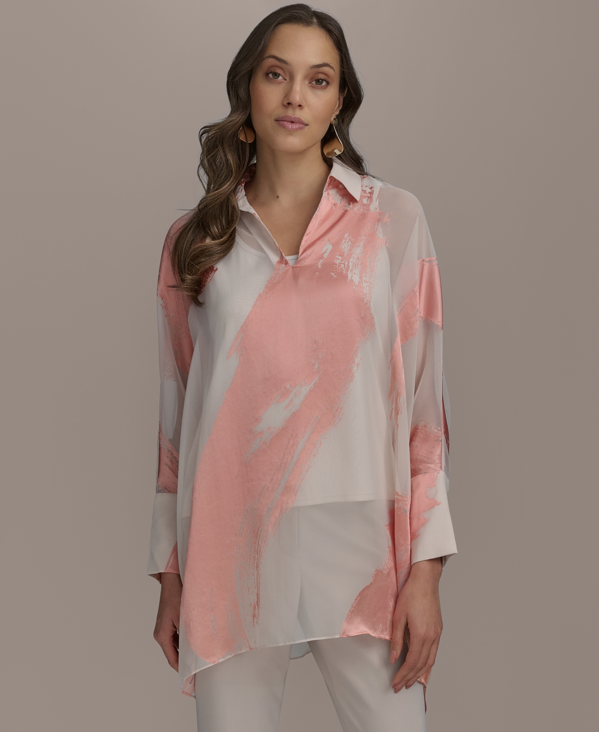 Shop Donna Karan Women's Brushstroke Burnout Tunic In Apricot Combo