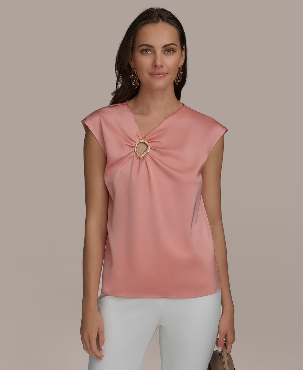 Shop Donna Karan Women's Cap-sleeve V-neck Blouse In Apricot