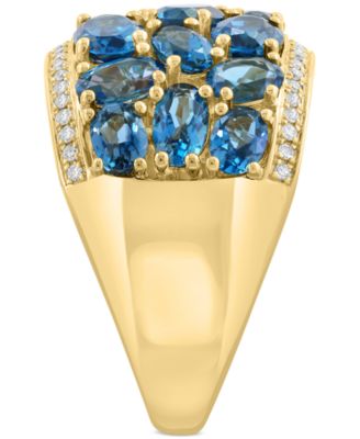 EFFY&reg; London Blue Topaz (4-5/8 ct. t.w.) & Diamond (1/6 ct. t.w.) Cluster Ring in 14k Gold