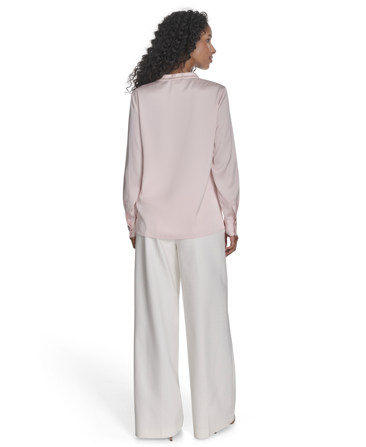 Shop Calvin Klein Women's Split-neck Long-sleeve Shirt In Parfait