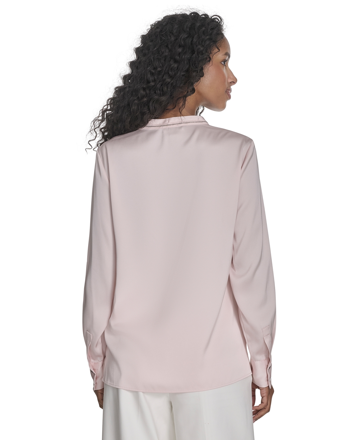 Shop Calvin Klein Women's Split-neck Long-sleeve Shirt In Parfait