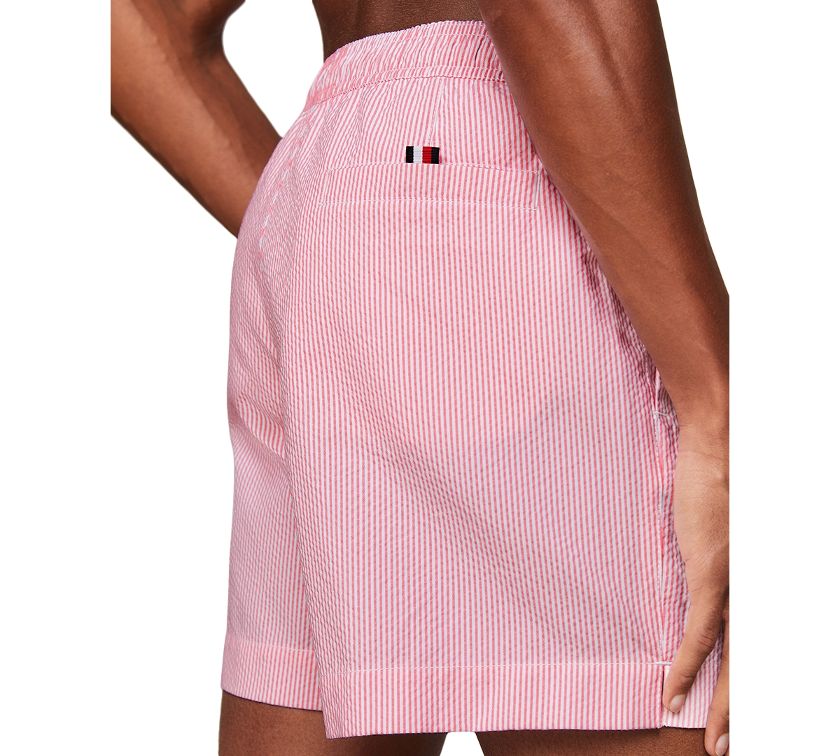 Tommy Hilfiger Men's Striped 5" Swim Trunks In Ithaca White Medium Red