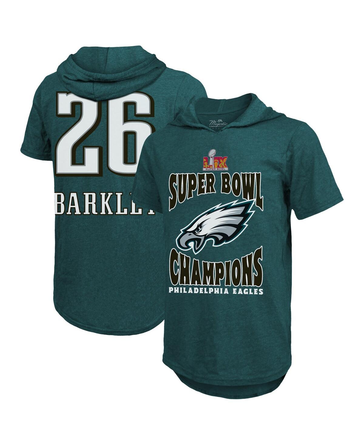 Threads Men's Saquon Barkley Midnight Green Philadelphia Eagles Super Bowl Lix Champions Name Number Tri-Blend Short Sleeve Pullover Hoodie -
