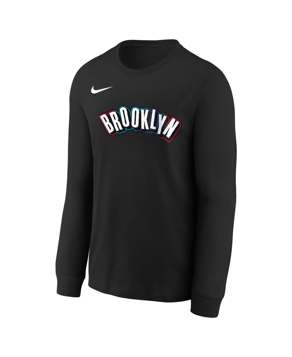 Nike Big Boys And Girls Black Brooklyn Nets 2024/25 City Edition Wordmark Performance Long Sleeve T-shirt In Black