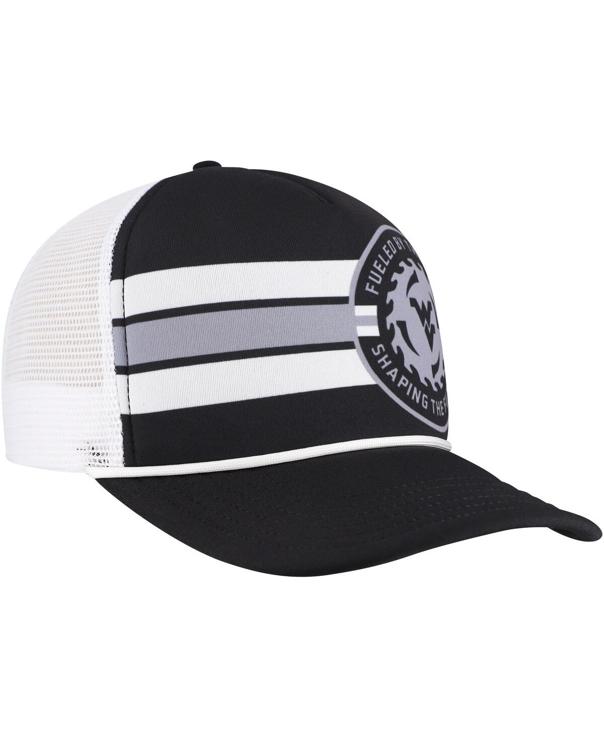 LEGACY ATHLETIC MEN'S BLACK WEST VIRGINIA MOUNTAINEERS BUILT ON BRAVERY RUNNING CIRCLE TRUCKER ADJUSTABLE HAT 