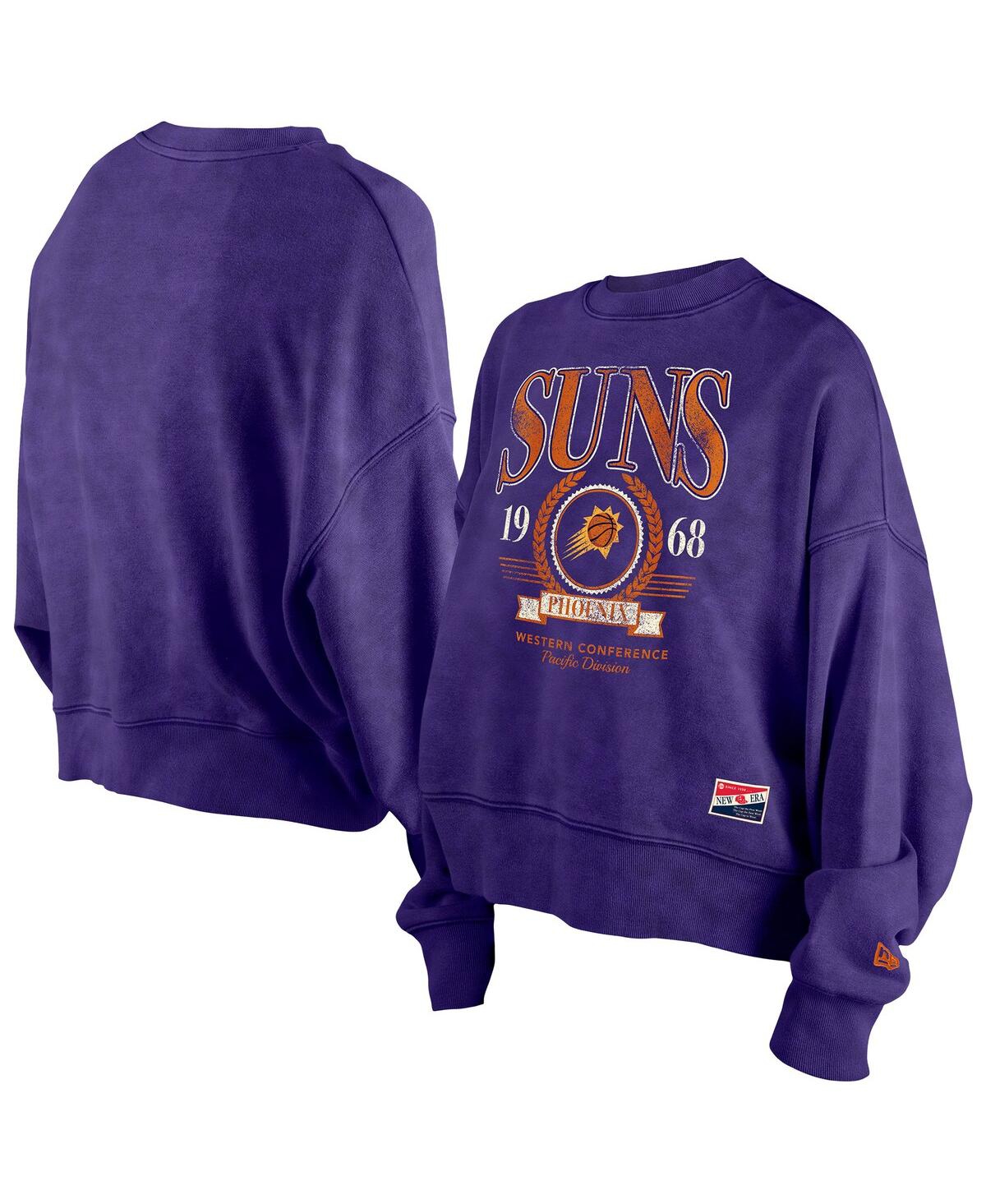 New Era Women's Purple Phoenix Suns Hardwood Classics Enzyme Wash Oversized Boxy Pullover Sweatshirt In Purple