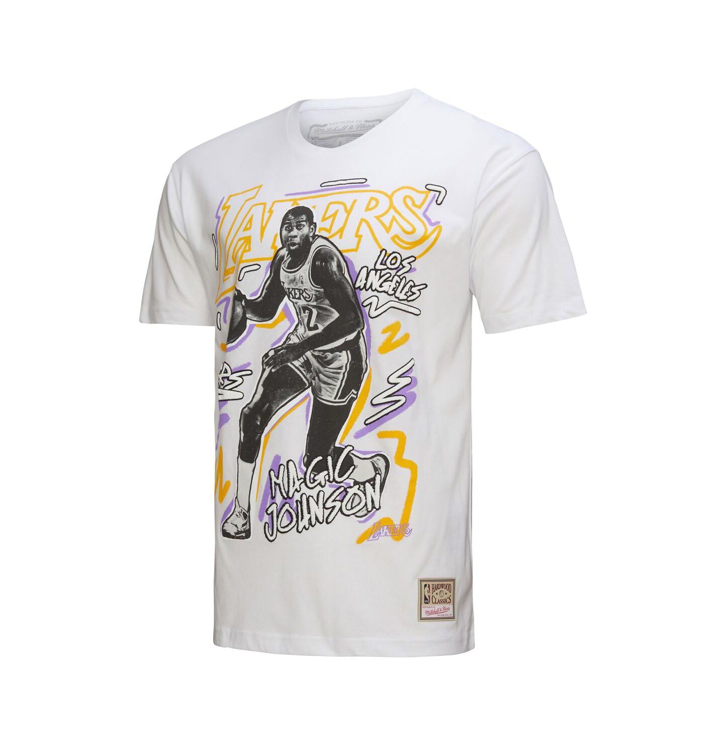 Мужская футболка Mitchell & Ness Magic Johnson White Los Angeles Lakers Hardwood Classics Chalked Up — фото 3
