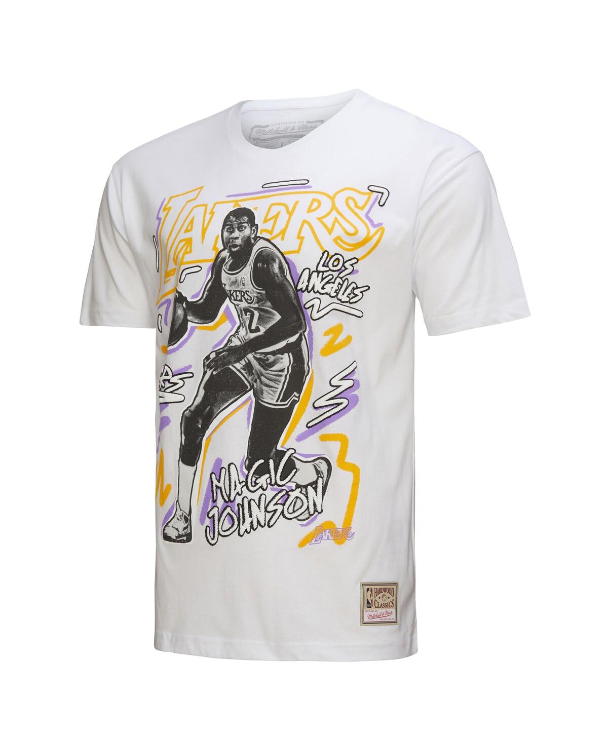 Mitchell & Ness Magic Johnson White Los Angeles Lakers Hardwood Classics Chalked Up T-shirt In White