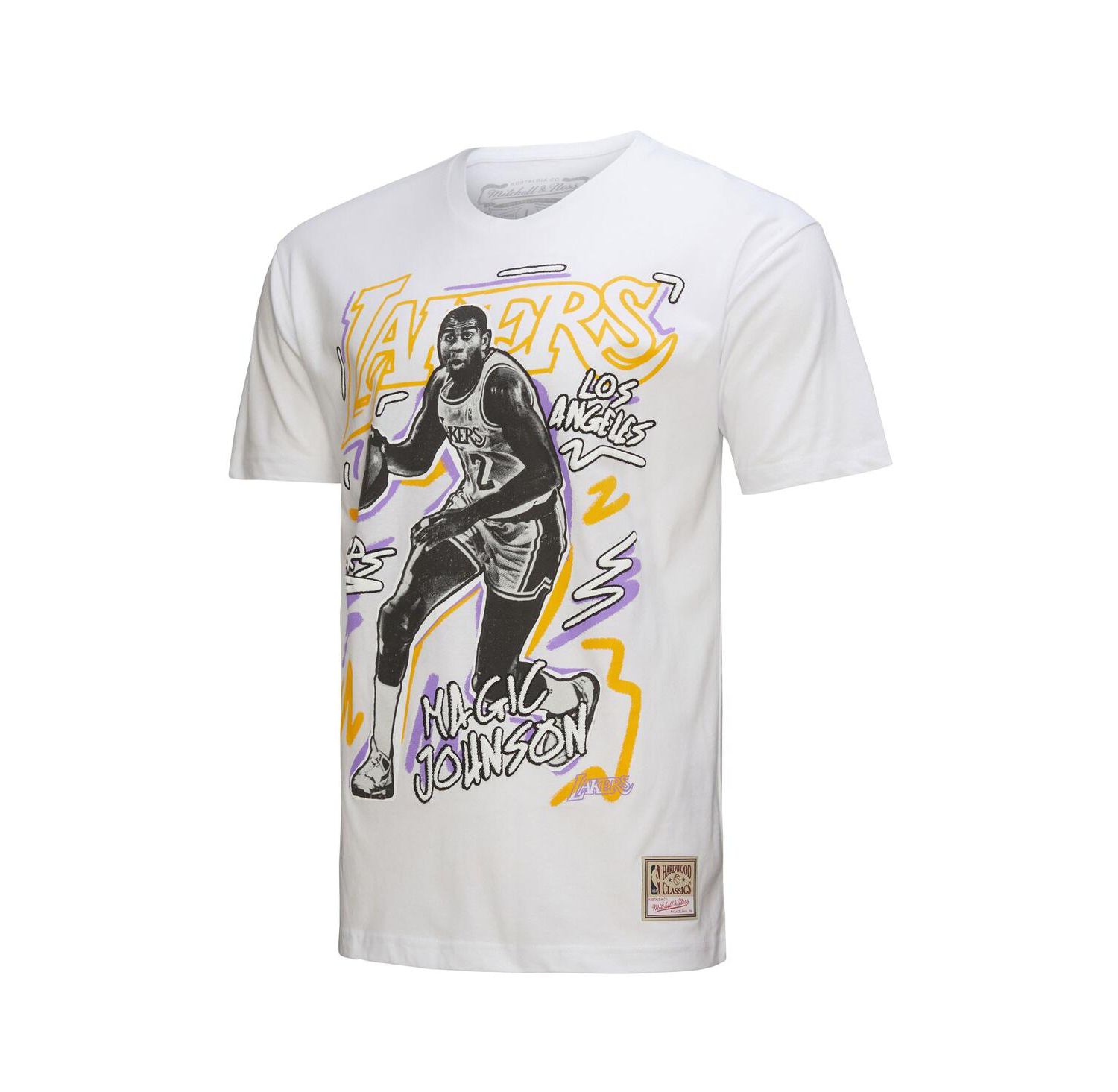 Men's Magic Johnson White Los Angeles Lakers Hardwood Classics Chalked Up T-Shirt