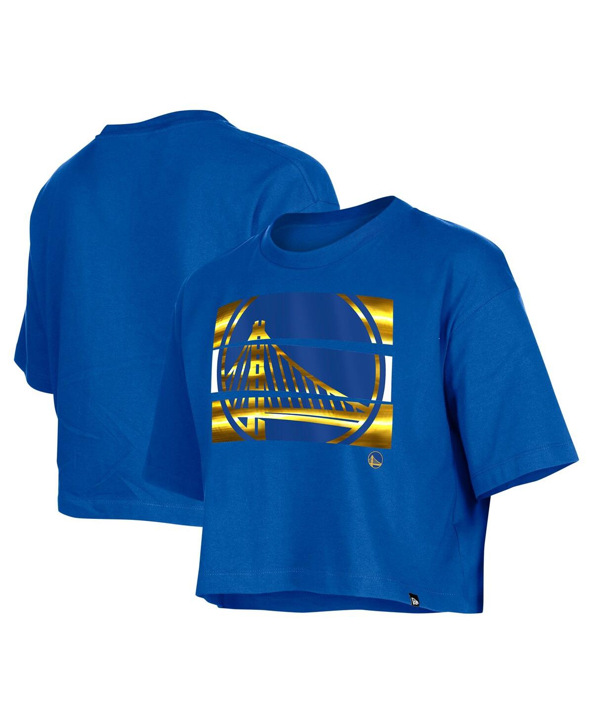 NEW ERA WOMEN'S ROYAL GOLDEN STATE WARRIORS OVERSIZED BOXY CROP T-SHIRT 
