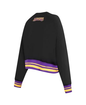 Women's Black Los Angeles Lakers Area Code Cropped Pullover Sweatshirt