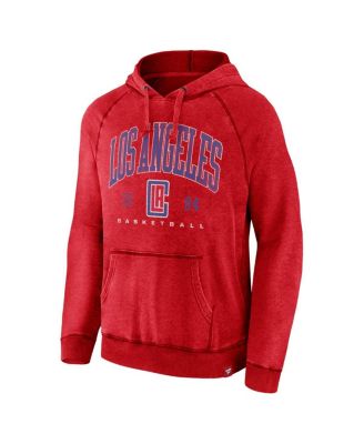 Men's Heather Red LA Clippers Foul Trouble Snow Wash Raglan Pullover Hoodie