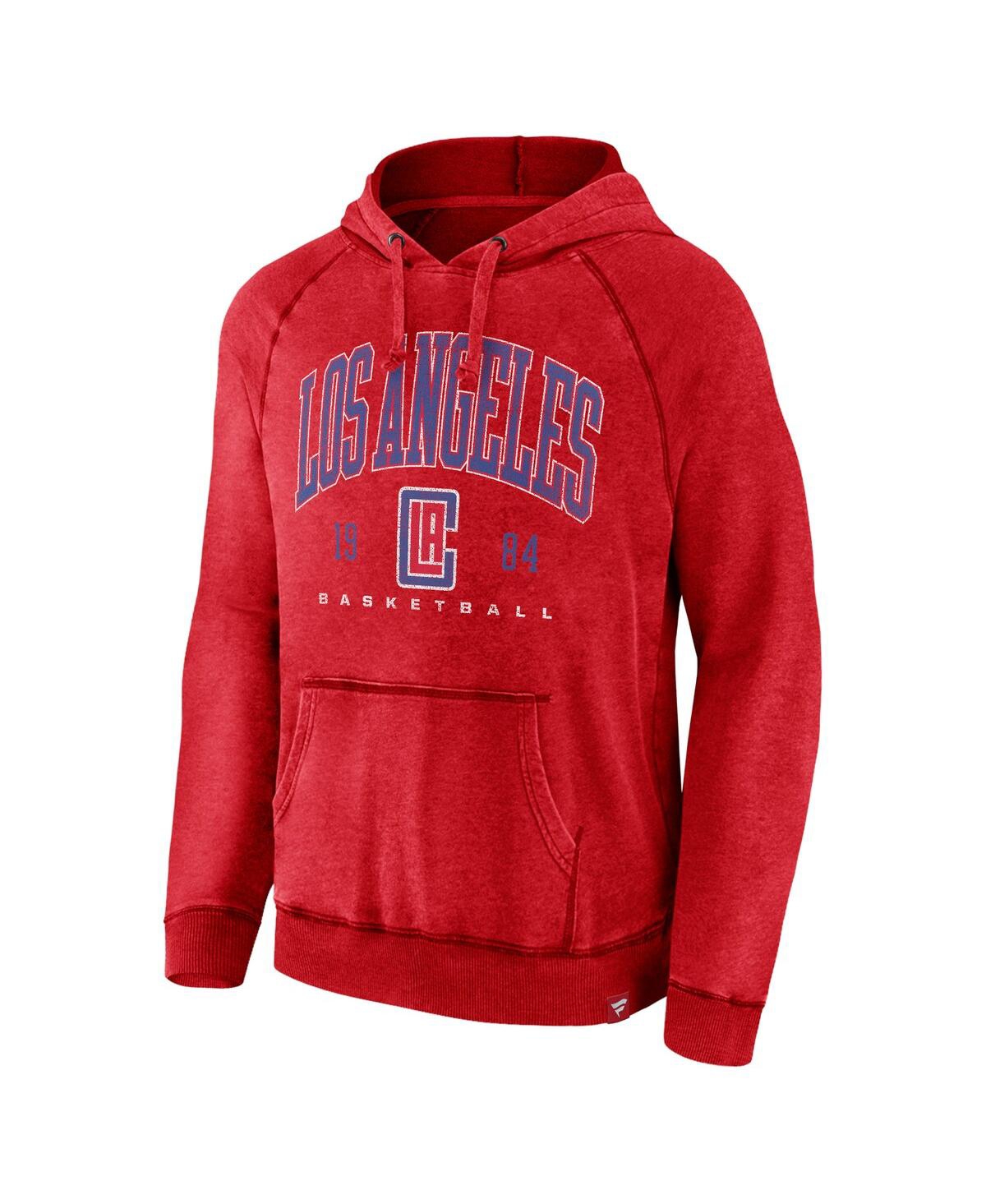 Fanatics Men's Heather Red La Clippers Foul Trouble Snow Wash Raglan Pullover Hoodie In Heather Red